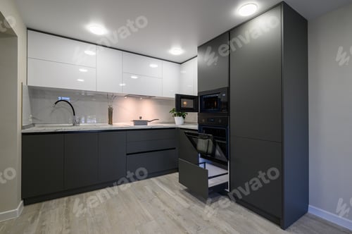 Preview: Modern simple trendy dark grey and white kitchen