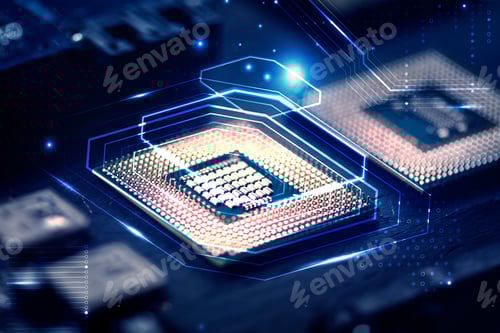 Preview: Smart microchip background on a motherboard closeup technology remix