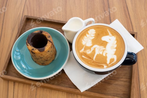 Preview: Hot Latte With Cookies On A Wooden Table