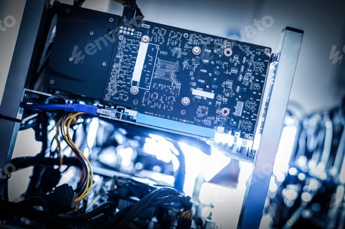 Preview: Fragment of cryptocurrency miner in a close-up shot.