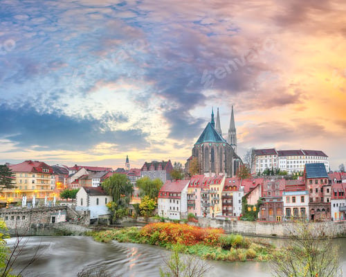 Preview: Colorful autumn cityscape of Gorlitz with parish church of St. Peter and Paul.