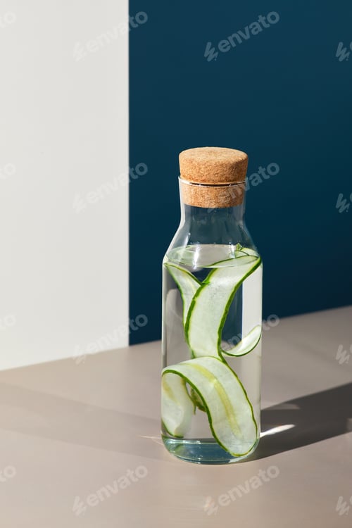 Cucumber Infused Water in a Glass Bottle