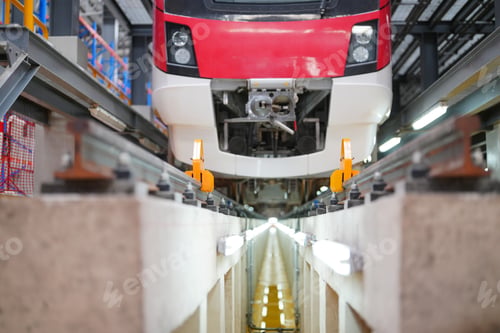 Preview: The Engineer Checks The Condition Of Electric Train at railway track. walk along side by the train.
