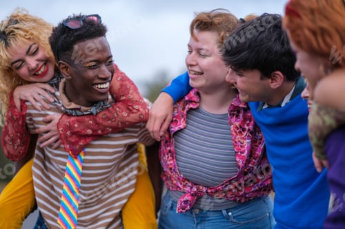 Preview: Group of teenage friends with makeup and colors