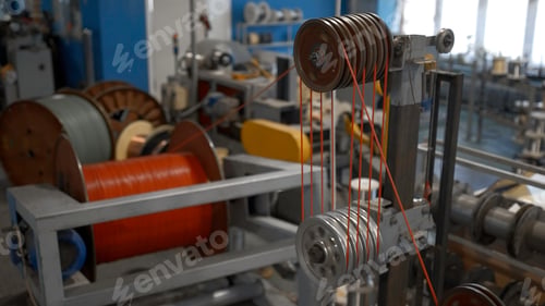 Preview: Rotating industrial machine with coils and wires. Creative. Workshop at the industrial plant with