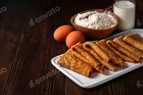 Preview: Russian pancakes blini with ingredients