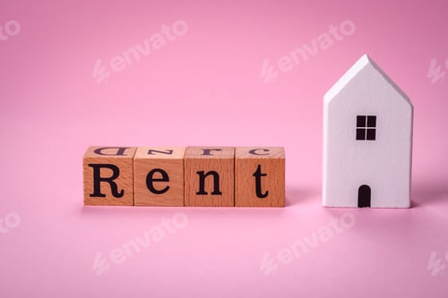 Preview: Small wooden house and the inscription for rent