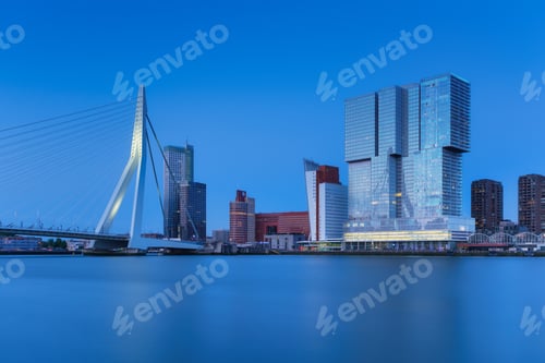 Preview: Rotterdam, Holland. View of the Erasmus Bridge and the city center. Long exposure photography.