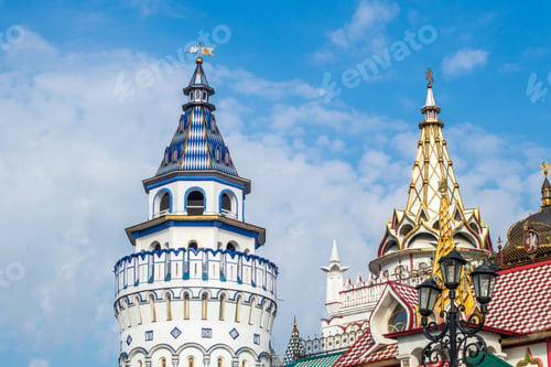 Preview: Closeup shot of a part of Kremlin on the blue sky background, Russia