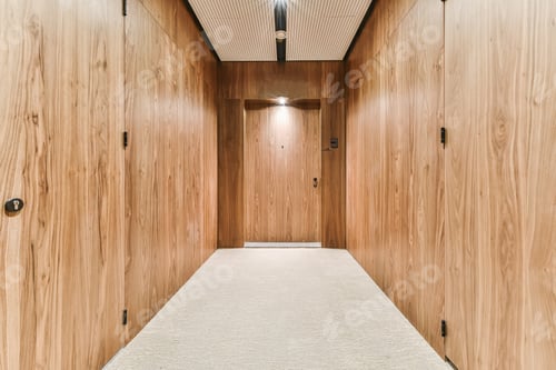 Preview: Wooden panels of corridor in luxury building