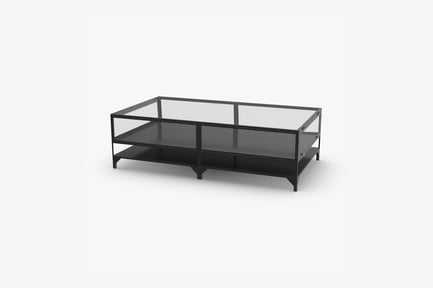 Preview: Glass Top Mid-Century Coffee Table with Shelves