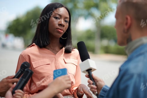 Preview: Woman Answering Questions of Journalists