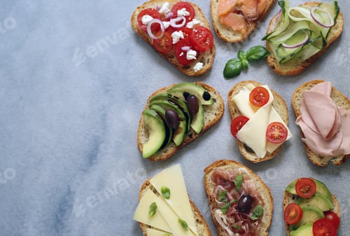 Preview: assorted bruschetta with different fillings
