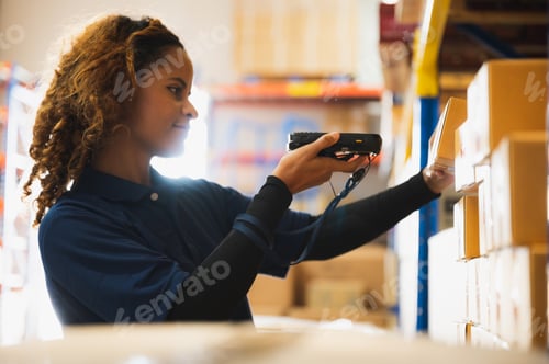 Preview: Portrait of African American worker in warehouse, International export business concept