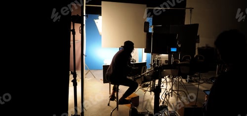 Preview: Behind the scenes of video or movie production in big studio