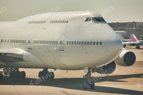 Preview: Huge airplane in the runway. Transportation and tourism industry. Journey