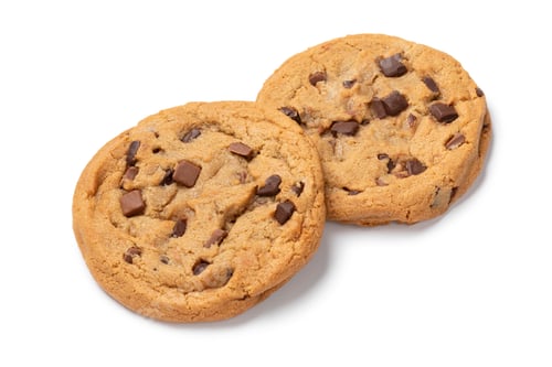 Preview: Pair of homemade sweet American chocolate chip cookies isolated on white background