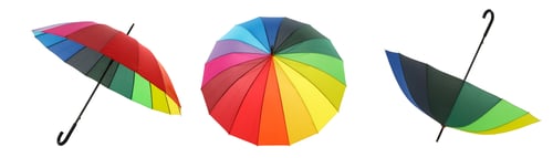 Preview: Collage of photos with colored umbrellas.