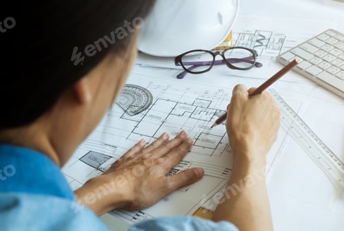 Preview: Architect or engineer working in office, Construction concept.