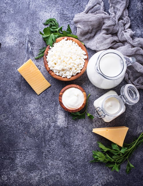 Preview: Assortment of various dairy products.