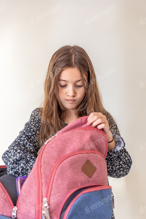 Preview: A tired girl is going to school. Girl and school life.