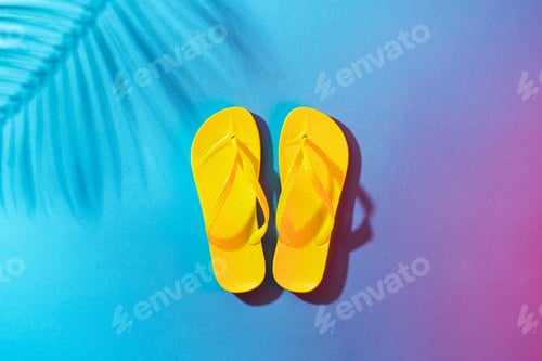 Preview: Yellow Beach Flip-Flops on The Blue Background
