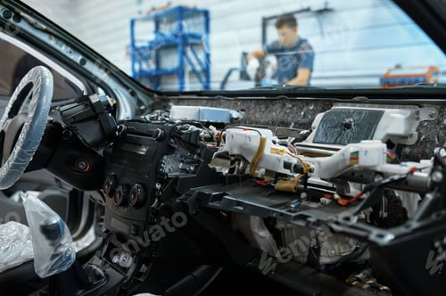 Preview: Disassembled car interior, car service concept