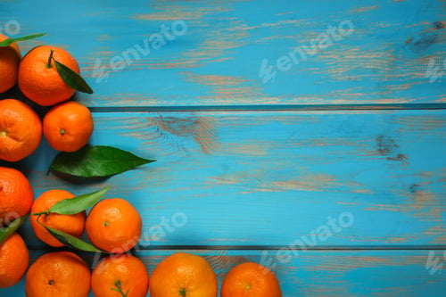 Preview: Tangerines Fresh, Juicy Citrus (Clementine). Top View. Copy Space