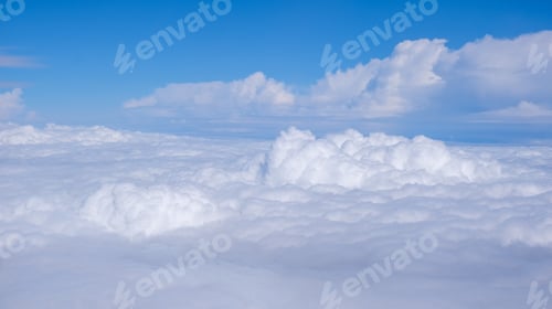Preview: cloudscape from above. blue sky cumulus clouds. earth from above