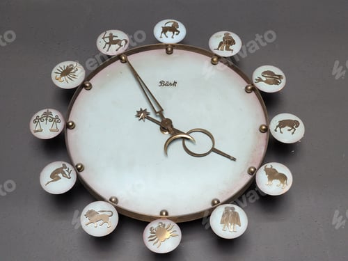 Preview: Closeup of a wall clock with zodiac signs