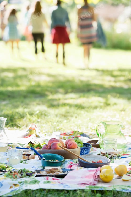 Preview: A group of adults and children sitting on the grass under the shade of a tree. A family party.