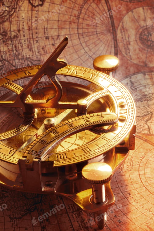 Preview: Old compass over ancient map