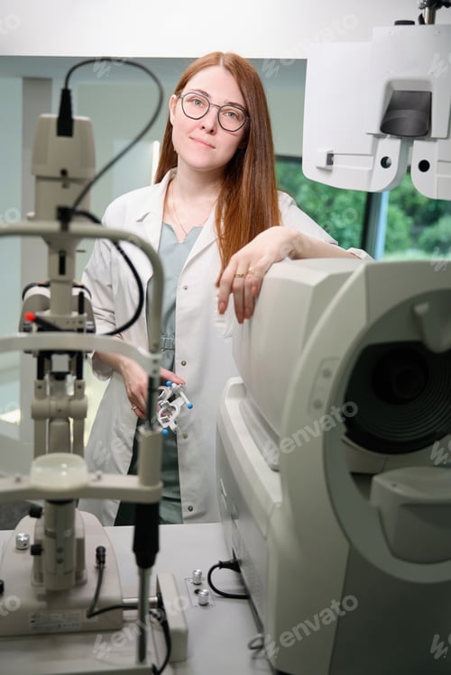 Preview: Charming redhead ophthalmologist at her workplace