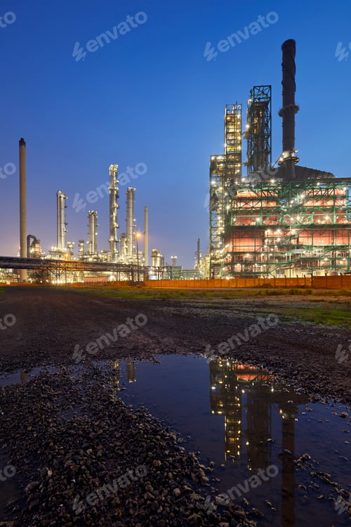 Preview: Refinery At Night With Reflection