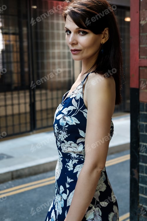 Preview: Beautiful mature woman posing in the street