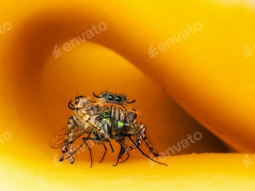 Preview: Jumping Spider Eating a Fly Macro Shot