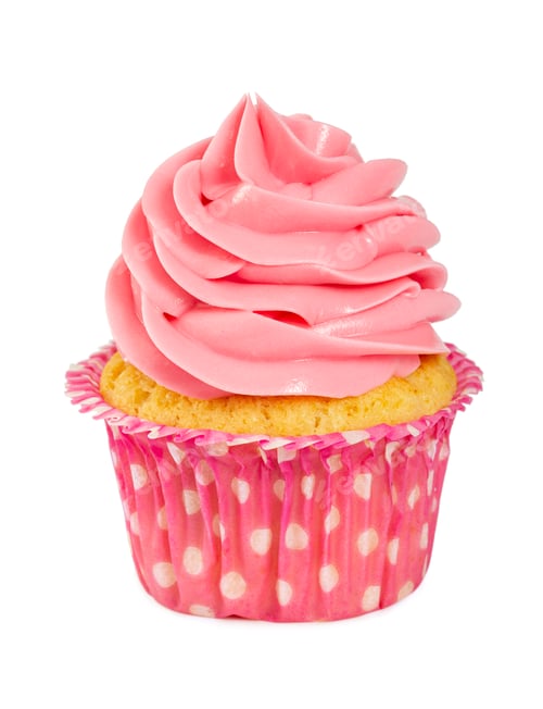 Preview: Tasty cupcake with pink cream isolated on white.