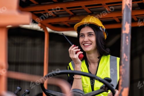 Preview: In robotic maintenance shop forklift operator radio to team driving truck deliver repair parts