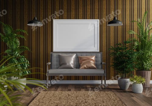 Preview: 3D Mockup photo frame in Modern interior of living room