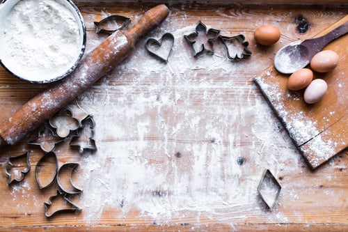 Preview: The process of cooking, wooden background, top view