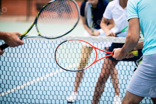 Preview: Fit happy poeple playing tennis together. Sport concept