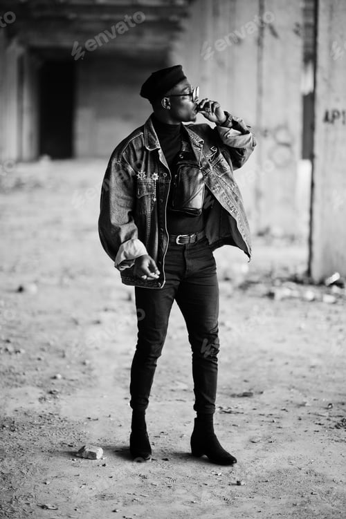 Preview: African american man in jeans jacket