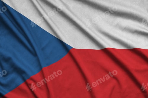 Preview: Czech flag is depicted on a sports cloth fabric with many folds. Sport team waving banner