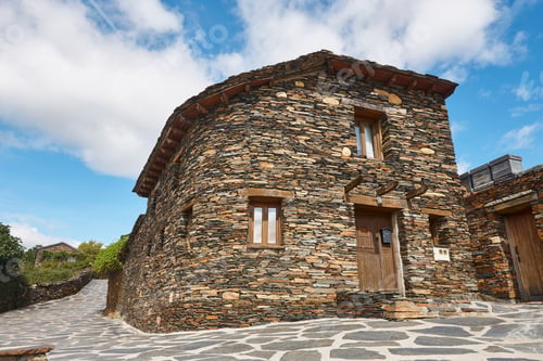 Preview: Slate stone antique village of Roblelacasa. Black architecture. Spain