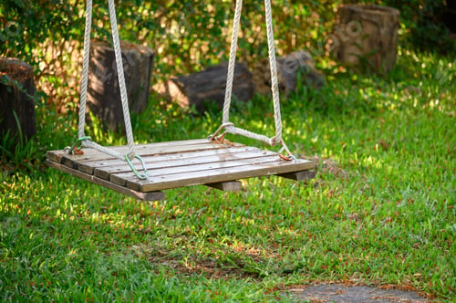 Preview: Wooden swing hanging on grass