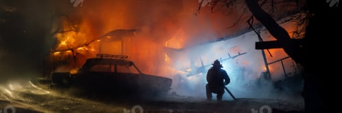 Preview: Firefighter Battling Blaze Wide Banner