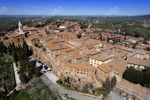 Preview: Aerial view of the medieval village of Pienza Siena