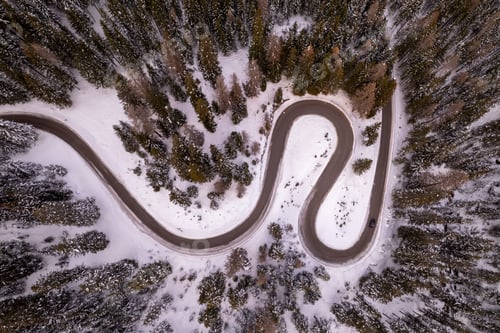 Preview: Aerial view of a mountain road through the forest