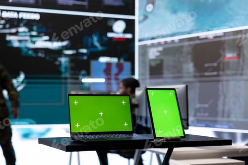 Preview: Laptop with isolated copy space screen running in control tower