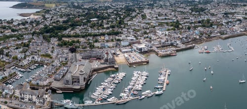 Preview: Aerial view of Falmouth townscape and harbour in Cornwall